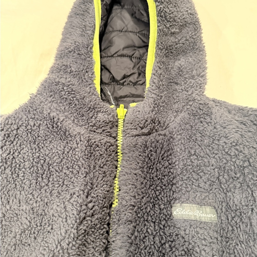 Reversible Eddie Bauer Charcoal Sherpa Fleece with Neon Accents